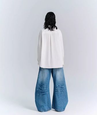 デニム織物 デコンストラクション 広い脚のジーンズ 男性と女性用 プラスサイズストリートウェア