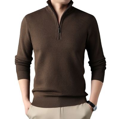 男性用 固体 半 Zipper 冬毛 アクリル トートネック ニット セーター