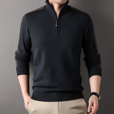 男性用 固体 半 Zipper 冬毛 アクリル トートネック ニット セーター