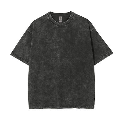 250g コットン 男性用 履き目Tシャツ レトロ 石洗い 短袖 オーダーメイド ロゴ
