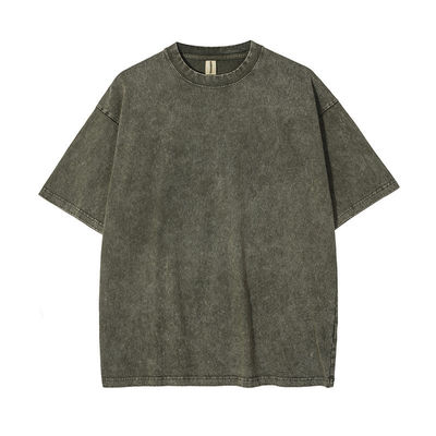 250g コットン 男性用 履き目Tシャツ レトロ 石洗い 短袖 オーダーメイド ロゴ