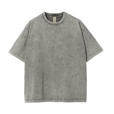 250g コットン 男性用 履き目Tシャツ レトロ 石洗い 短袖 オーダーメイド ロゴ
