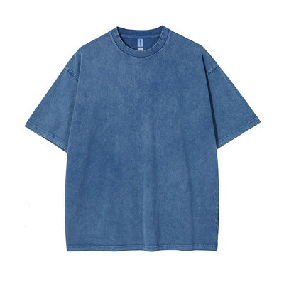250g コットン 男性用 履き目Tシャツ レトロ 石洗い 短袖 オーダーメイド ロゴ