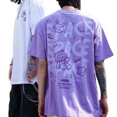 短袖 ユニセックス 男性Tシャツ 綿 漫画 文字 透ける 織物 で 印刷