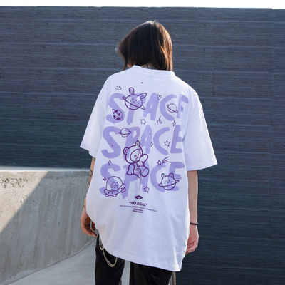 短袖 ユニセックス 男性Tシャツ 綿 漫画 文字 透ける 織物 で 印刷