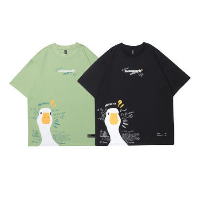 青春人気 18-24歳 夏の漫画 アヒル プリント ヒップホップ 松散なカップルTシャツ