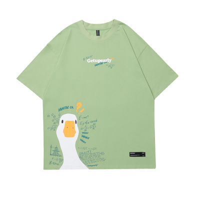 青春人気 18-24歳 夏の漫画 アヒル プリント ヒップホップ 松散なカップルTシャツ