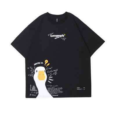 青春人気 18-24歳 夏の漫画 アヒル プリント ヒップホップ 松散なカップルTシャツ