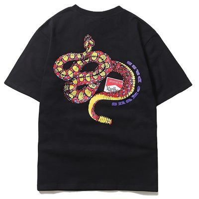 若者の人気 18-24歳向け 襟のないラトルスネーク プリントスケートボードTシャツ