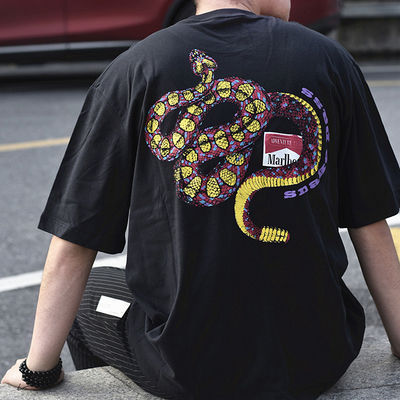 若者の人気 18-24歳向け 襟のないラトルスネーク プリントスケートボードTシャツ
