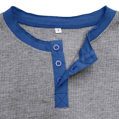 長袖 白い 男性 ヘンリー コットン Tシャツ 軽量 ボタン Tシャツ 丸い首