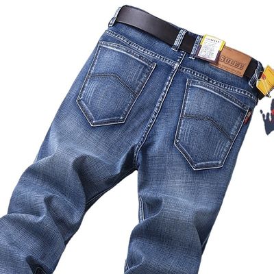 80% 綿 ストレート デニム 男性用ジーンズ フィット型 普通の 腰型 中腰型