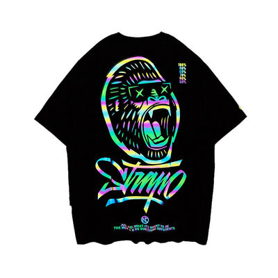 カスタムロゴ ヒップホップスタイル 紫外線反射型?? 光Tシャツ プレスサイズ 男性用