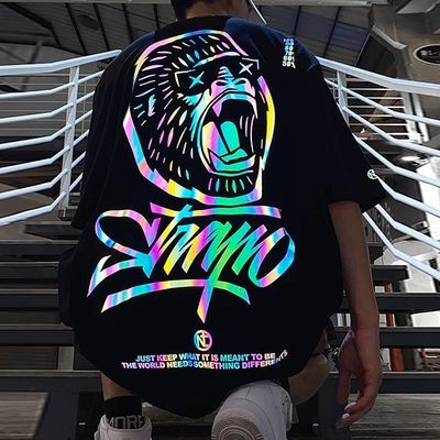カスタムロゴ ヒップホップスタイル 紫外線反射型?? 光Tシャツ プレスサイズ 男性用