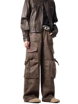 松した直立脚の男性用カジュアルパンツ ヴィンテージ 多口袋鹿皮のオバーオール