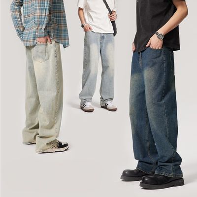 中腰型 男性用デニムパンツ オーダーメイド 洗濯直線ジーンズ ライトプレッドプリント