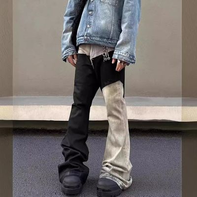 中腰 デニム 織物 カスタム 洗濯 毛細 縁 パッチワーク フラワーズ パンツ 男性用ジーンズ