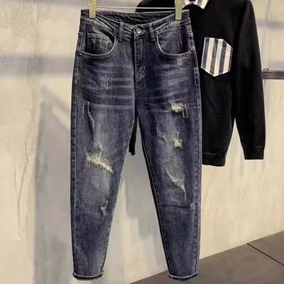 中腰 XMAMLON 男性 ヒップホップ ストリートウェア スキニー 破損 ズボン パンツ