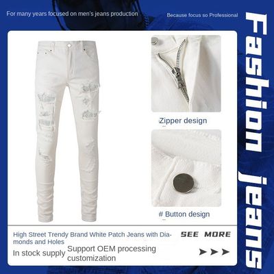 コットン デニム ストレッチ スキニー サステナブル プリント 男のストレート 鉛筆ジーンズ
