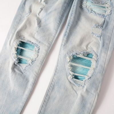 パンクスタイル 男性用 スキニー 中腰 ブルーデニム ヴィンテージ 洗濯ストレッチ