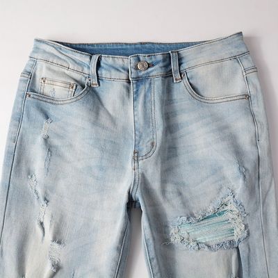 パンクスタイル 男性用 スキニー 中腰 ブルーデニム ヴィンテージ 洗濯ストレッチ