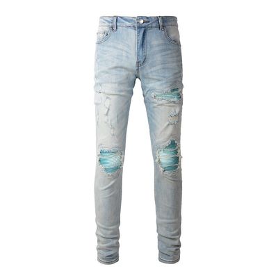 パンクスタイル 男性用 スキニー 中腰 ブルーデニム ヴィンテージ 洗濯ストレッチ