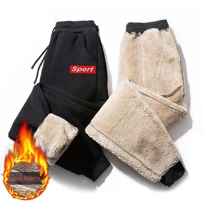 カジュアル スタイル ストリング 腰 冬 厚い シェルパ フリース ジョギング メンズ スウェットパンツ