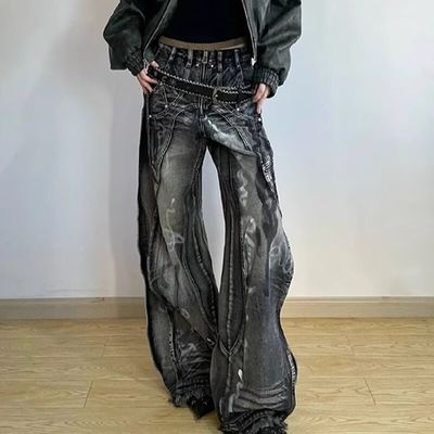 ポリエステル/綿 洗濯 Y2K オーバーサイズ 波形デザイン タイ 染料 貨物パンツ 男性 女性