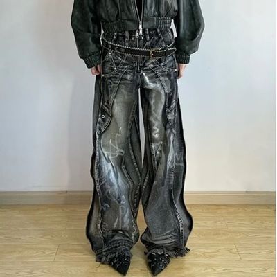 ポリエステル/綿 洗濯 Y2K オーバーサイズ 波形デザイン タイ 染料 貨物パンツ 男性 女性