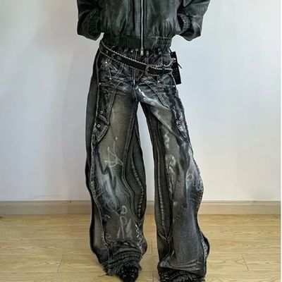 ポリエステル/綿 洗濯 Y2K オーバーサイズ 波形デザイン タイ 染料 貨物パンツ 男性 女性