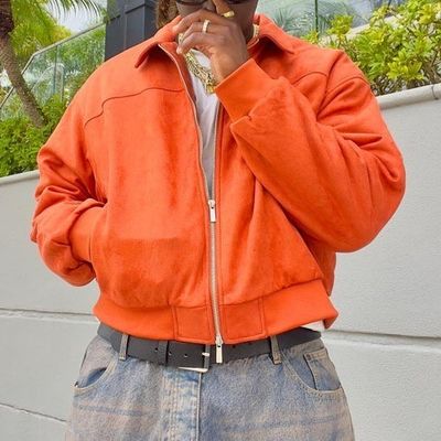 男性用 カットボックスジャケット カスタムラペル オーバーサイズのジップアップユーティリティワークジャケット